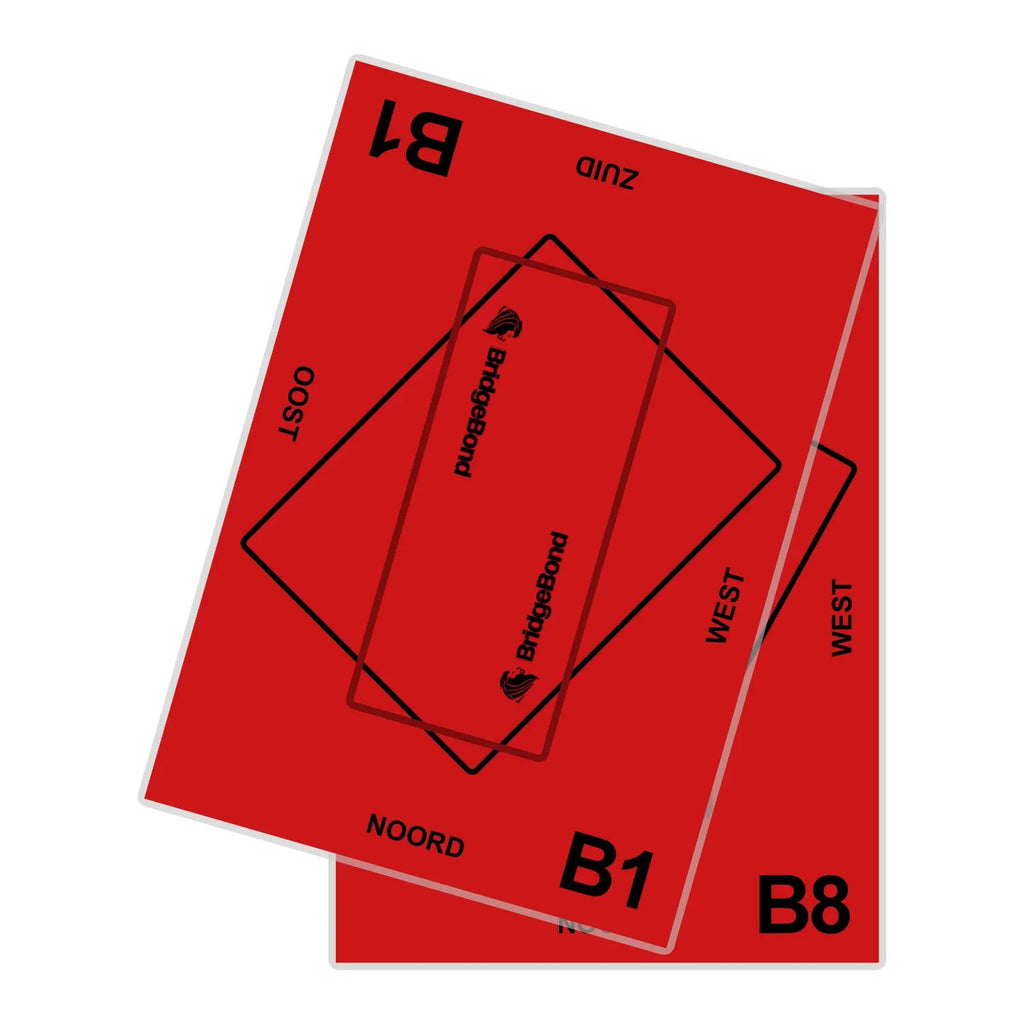 Set van 8 tafelbladen NBB rood, nummers B1 t/m B8